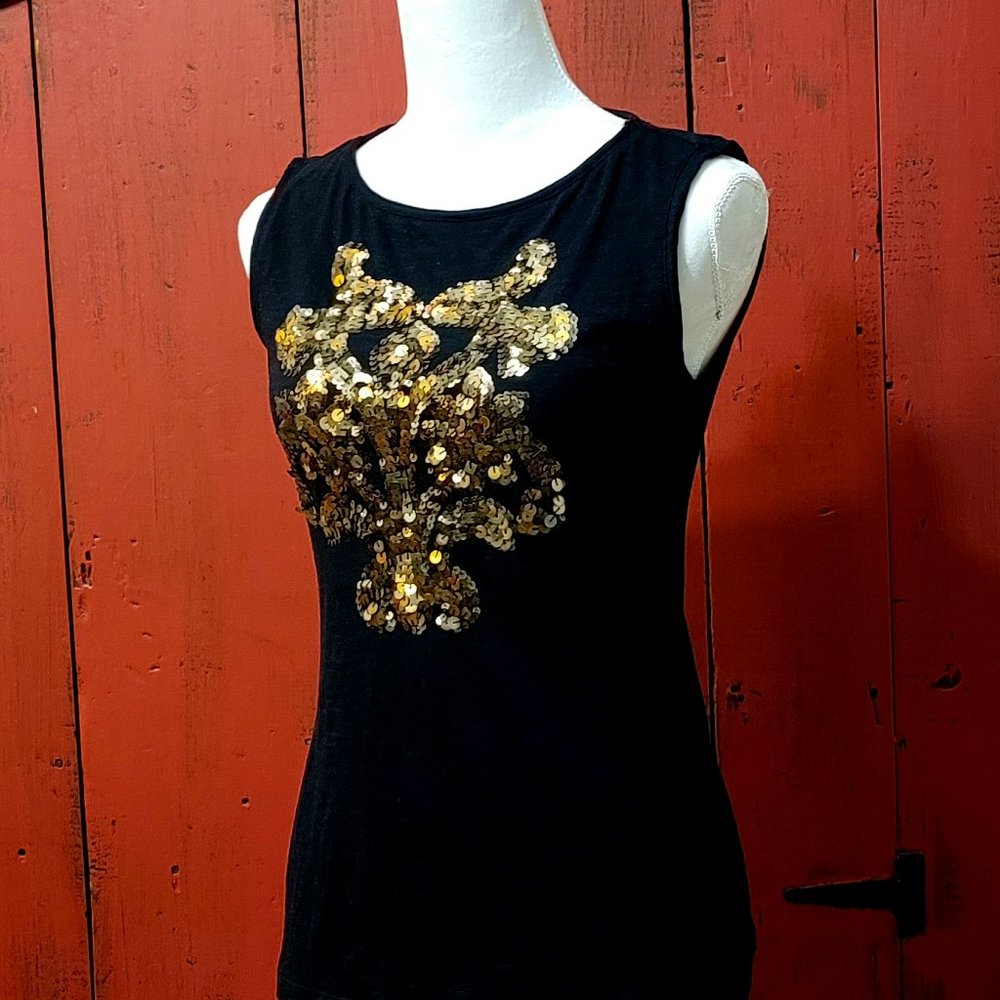 Nanette Lapore - Black and Gold Sequined Tank - XSmall